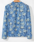 Floral Half Placket Collared V-Neck Blouse