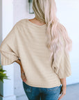 Ribbed Knit Reverse Seam 3/4 Sleeve Sweater