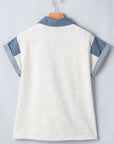 Denim Colorblock Patchwork Shirt Collar Blouse