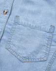 Denim Chambray Ruffle 3/4 Sleeve Buttoned Shirt