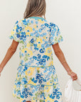 Payton Floral Striped Trim Puff Short Sleeve Dress