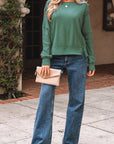 Solid Ribbed Raw Seam Patchwork Drop Shoulder Sweatshirt