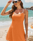 Contrast Trim Ribbed Lined Swim Dress w/ Pockets