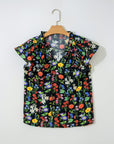 Flower Tiered Flutter Sleeve V-Neck Blouse