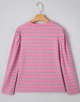Stripe Textured Knit Round Neck Long Sleeve Top