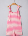 Stripe Knotted Strap Patched Pocket Romper