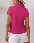 Solid Ribbed Knit Patch Pocket Short Sleeve Sweater