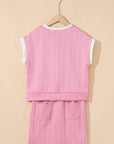 Textured Contrast Trim Crewneck Tee & Pocketed Skirt Set