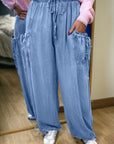 Denim Drawstring Pocket Elastic Waist Loose Pants