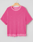 Corded Knit Cutout Bow Tie Back T-Shirt