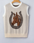Western Horseshoe Colorblock Trim Sleeveless Sweater
