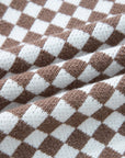 Checker Ribbed Trim Half-Button Sweater