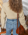 Solid Button-Up Cropped Cardigan Sweater