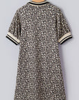 Leopard Stripe Patchwork Zip Collar Mini Dress