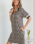 Leopard Stripe Patchwork Zip Collar Mini Dress