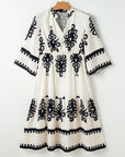 Western Geometric 3/4 Sleeve Midi Dress