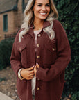 Ribbed Knit Flap Pocket Button-Up Shacket