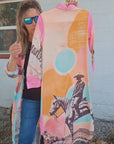 Baha Ranch Retro Pop Western Desert Cowboy Button Up Shirt Dress Duster