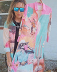 Baha Ranch Retro Pop Western Desert Cowboy Button Up Shirt Dress Duster