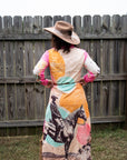 Baha Ranch Retro Pop Western Desert Cowboy Button Up Shirt Dress Duster