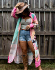 Baha Ranch Retro Pop Western Desert Cowboy Button Up Shirt Dress Duster