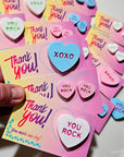 Bag of 25 -Boutique 3d Printed Package Inserts Candy Message Heart Pins or Earrings Made in America