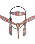 Hilason Western Horse Breast Collar Headstall American Leather Tan Serape Print