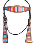 Hilason Western Horse Breast Collar Headstall American Leather Tan Serape Print