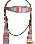 Hilason Western Horse Breast Collar Headstall American Leather Tan Serape Print