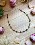 14” Bronze Seed Bead Necklace with Real Turquoise rondelle