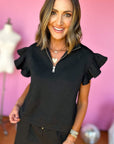 Alyssa Textured Flutter Sleeve Top