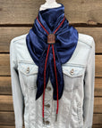 35X35" Solid Dark Blue Wild Rag / Scarf - Leather Slide and Bolo Tie