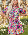 Floral V-Neck Puff Sleeve Mini Dress