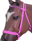 Hilason Flat Braided Paracord Horse Headstall Bridle Black W/ Crystals