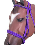 Hilason Flat Braided Paracord Horse Headstall Bridle Black W/ Crystals