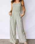 Floral Smocked Square Neck Sleeveless Jumpsuit