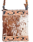 American Darling ADBGS200BRW Hand Tooled Hair On Genuine Leather Women Bag Western Handbag Purse