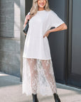 Solid Lace Patchwork Short Sleeve Maxi Dress