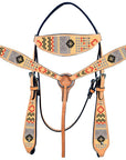 HILASON Western Horse Leather Headstall & Breast Collar Tack Set Crimson Aztec
