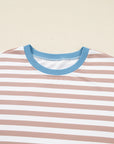 Plus Size Stripe Contrast Trim Pullover and Shorts Set