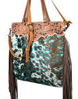 American Darling Tote Hand Tooled Hair On Genuine Leather Women Bag Western Handbag Purse