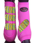 Large Hilason Horse Medicine Sports Boots Front Leg Pink w/ Rainbow