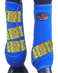 Medium Hilason Horse Medicine Sports Boots Front Leg Royal Blue w/ Rainbow