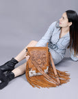 American Darling Messenger Hand Tooled Hair On Genuine Leather Women Bag Western Handbag Purse