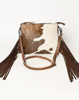 American Darling Western Small Crossbody Bag – Genuine Hair-On Cowhide Leather with Fringes, Adjustable Strap, Handcrafted in Texas