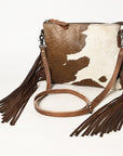 American Darling Western Small Crossbody Bag – Genuine Hair-On Cowhide Leather with Fringes, Adjustable Strap, Handcrafted in Texas