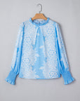 Floral Ruffle Collar Puff Long Sleeve Blouse