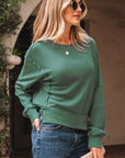 Solid Ribbed Raw Seam Patchwork Drop Shoulder Sweatshirt