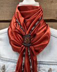 35X35" Solid Rust Wild Rag / Scarf - Leather Slide and Bolo Tie