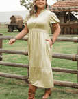 Leia Plus Size Notched V Neck Maxi Dress